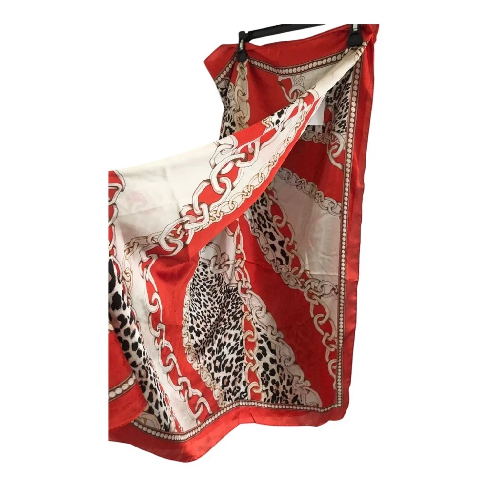 Jessica McClintok red gold chainlink animal print scarf‎ shawl wrap brand new